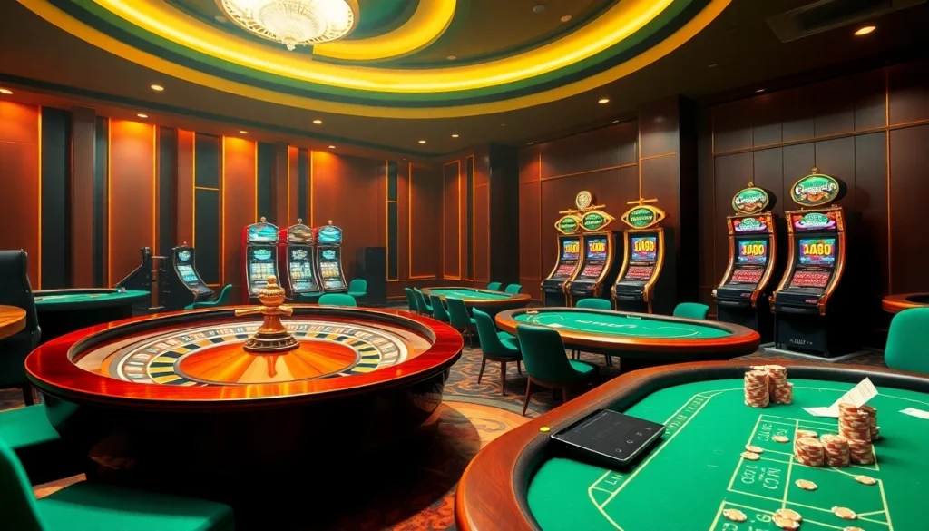 Experience high-stakes gaming at vuabai9 with vibrant casino tables and luxurious surroundings.
