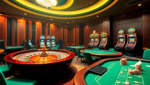 Experience high-stakes gaming at vuabai9 with vibrant casino tables and luxurious surroundings.