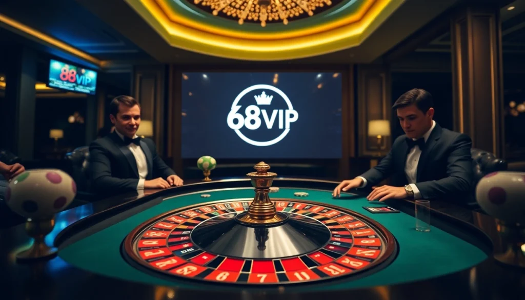 Experience the thrill of gambling at 68VIP with luxurious casino tables and engaging players.