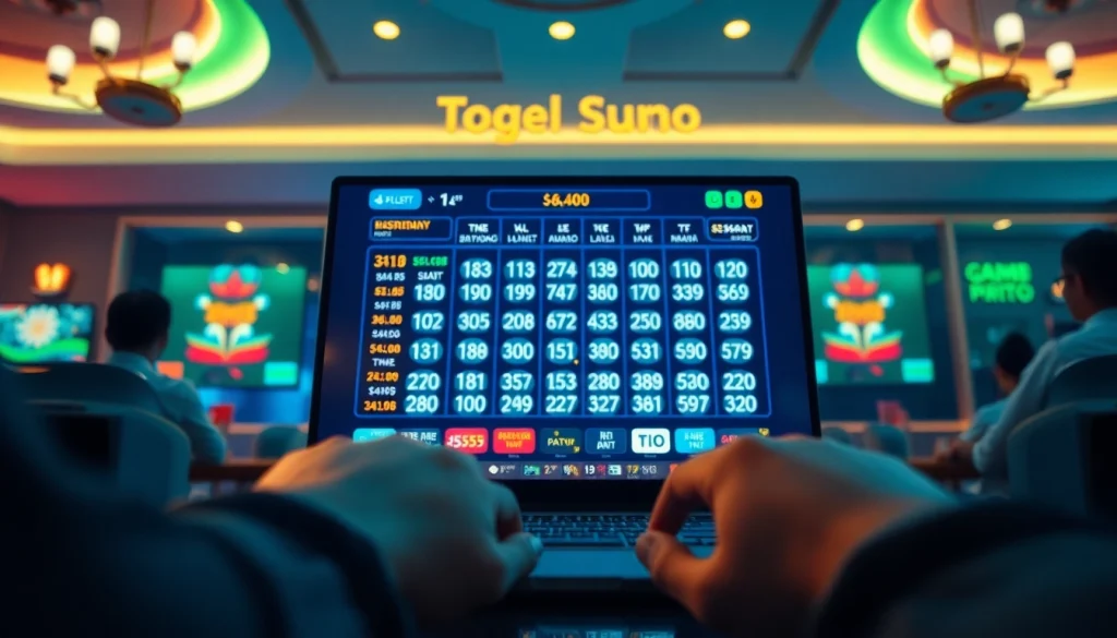 Antarmuka permainan interaktif Togelsumo yang menampilkan angka lotere yang berwarna-warni dan interaksi pengguna.