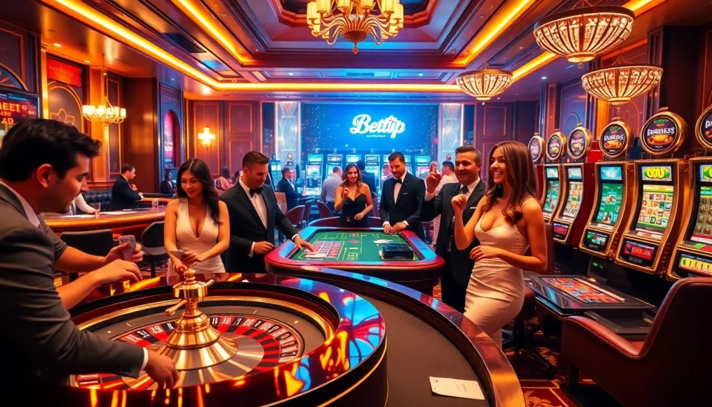 Cảnh casino hấp dẫn thể hiện sự hứng khởi từ trải nghiệm ứng dụng betvip.