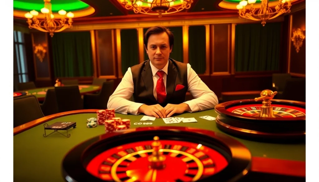 CEO NK88 confidently strategizing at a luxury casino table, embodying professional excellence.
