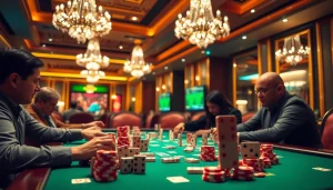 Experience the excitement of Dominoqiu with strategic gameplay amidst vibrant casino atmosphere.