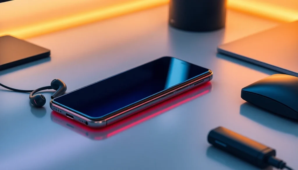 The Samsung Galaxy S8 displayed on a modern desk setup, showcasing its sleek design and cutting-edge technology.