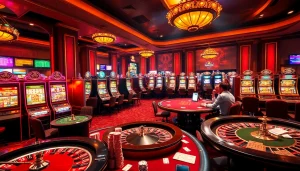 Experience the excitement of online gambling with vibrant visuals of gaming scenes at https://123b.ing/ featuring poker, slots, and roulette.