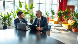 Membahas deposit 1k dengan penasihat keuangan profesional di ruang konsultasi modern.