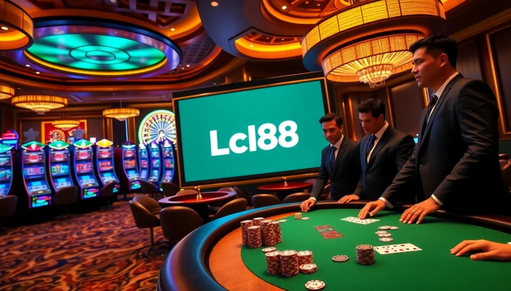 Players enjoying vibrant games at Lc88 casino, showcasing excitement and luxury.