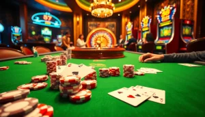 Intense poker game at 68 Game Bài, featuring vibrant casino details and engaged players.
