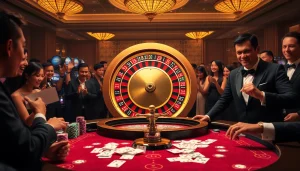 Experience thrilling gameplay at HELLO88's luxurious casino, showcasing roulette, poker chips, and vibrant ambiance.
