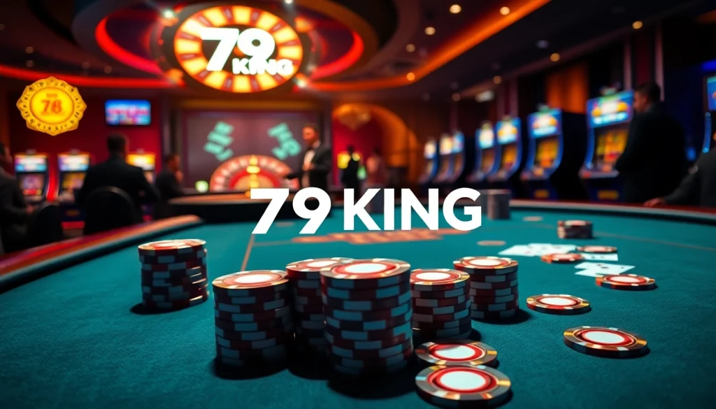 Experience the thrill at 79KING's luxurious poker table with vibrant games and professional players.
