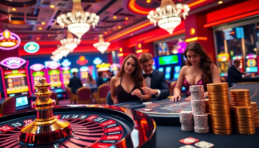 S8-themed casino scene showcasing luxurious gaming tables and vibrant slot machines.