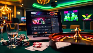 Players engaging in SBOBET online betting amid luxury casino elements, showcasing excitement and strategy.