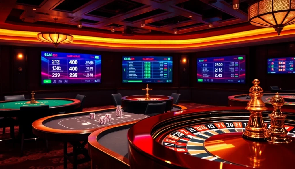 Exciting gambling visuals on trang chủ sa88 showcasing casino tables and vibrant betting activities.