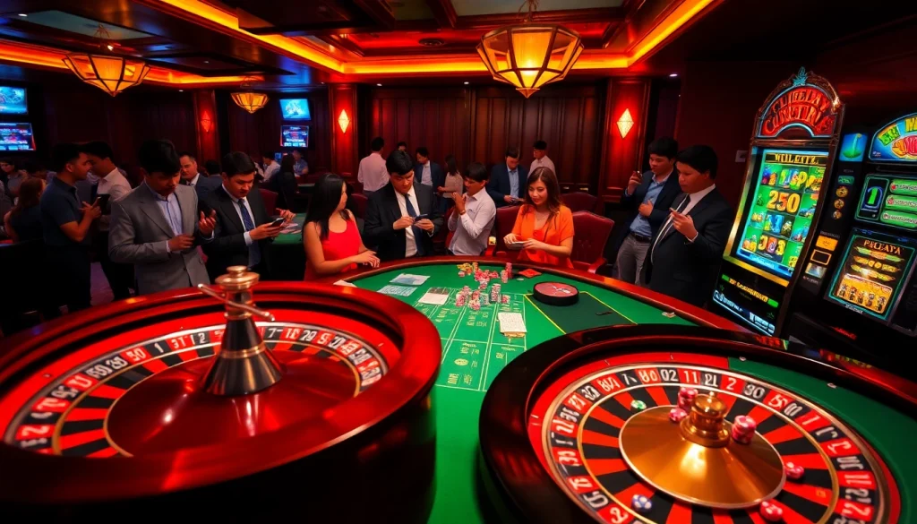 Exciting casino scene featuring roulette and poker, highlighting http://228kbet.net/ for gamblers.