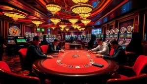 High-stakes poker game in an opulent casino, showcasing hidden wiki onion connections in a luxurious setting.