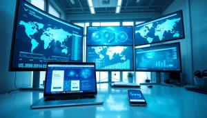 快连下载 - Image showcasing a modern digital workspace with network performance dashboards and the 快连 VPN app.