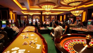 K9K9 casino showcasing vibrant gaming tables with players engaged in thrilling activities.