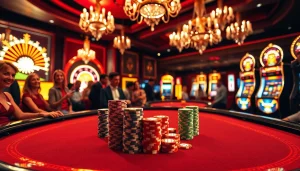 Engaging b52 poker table scene with colorful chips, dice, and excited players.