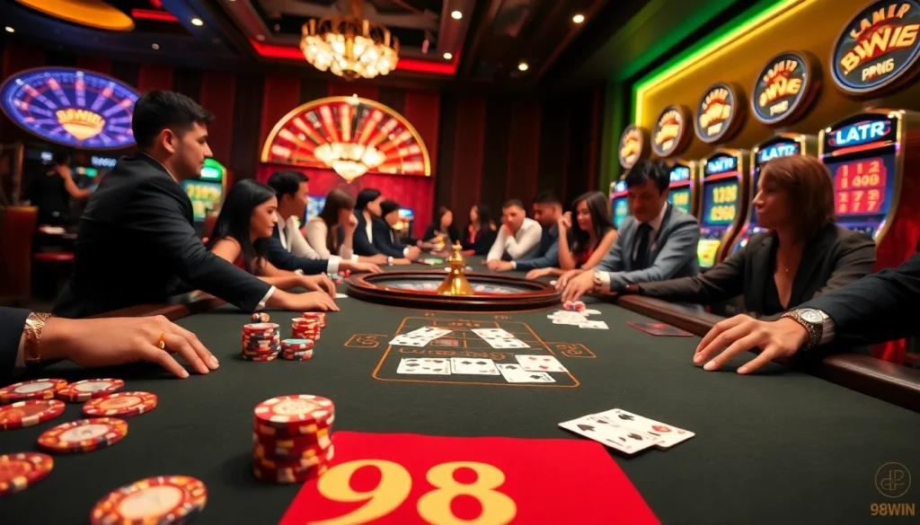 Experience the excitement of winning with 98WIN at a luxurious casino gaming table.