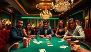 Hit Club casino scene showcasing a lively poker game with elegant cards and vibrant chips.