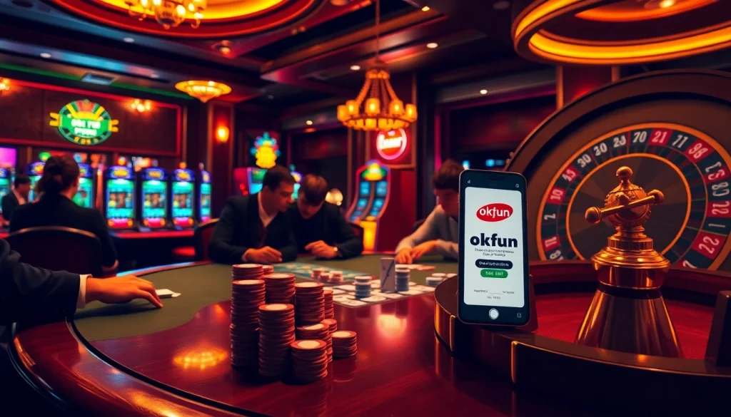 Experience thrilling gameplay with okfun at a luxurious poker table.