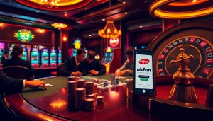 Experience thrilling gameplay with okfun at a luxurious poker table.