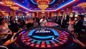 Play exciting games at 23win's vibrant casino highlighting luxury and thrills.