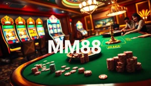 Experience the thrill of MM88 at a luxurious casino with poker and slot machines.