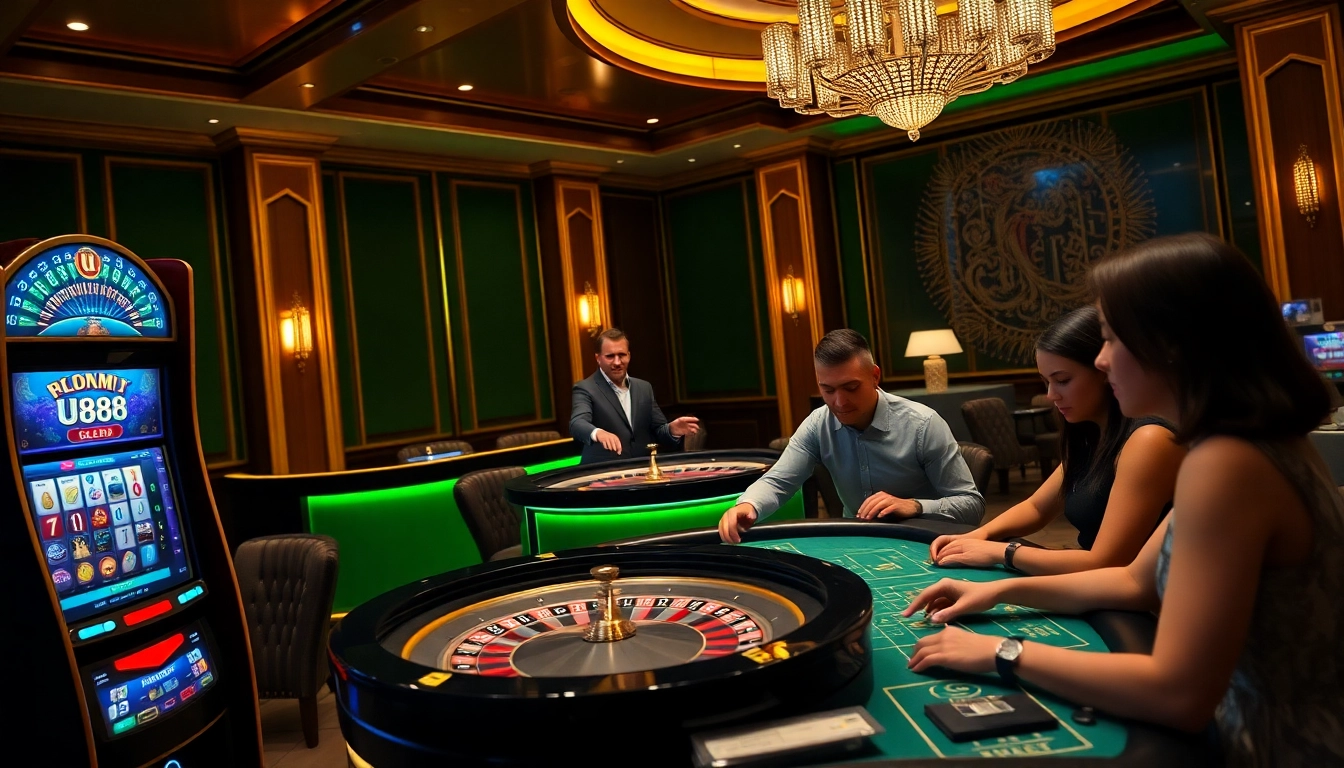 Experience the thrill of U888 as players engage in vibrant casino gaming activities, including slots and roulette.