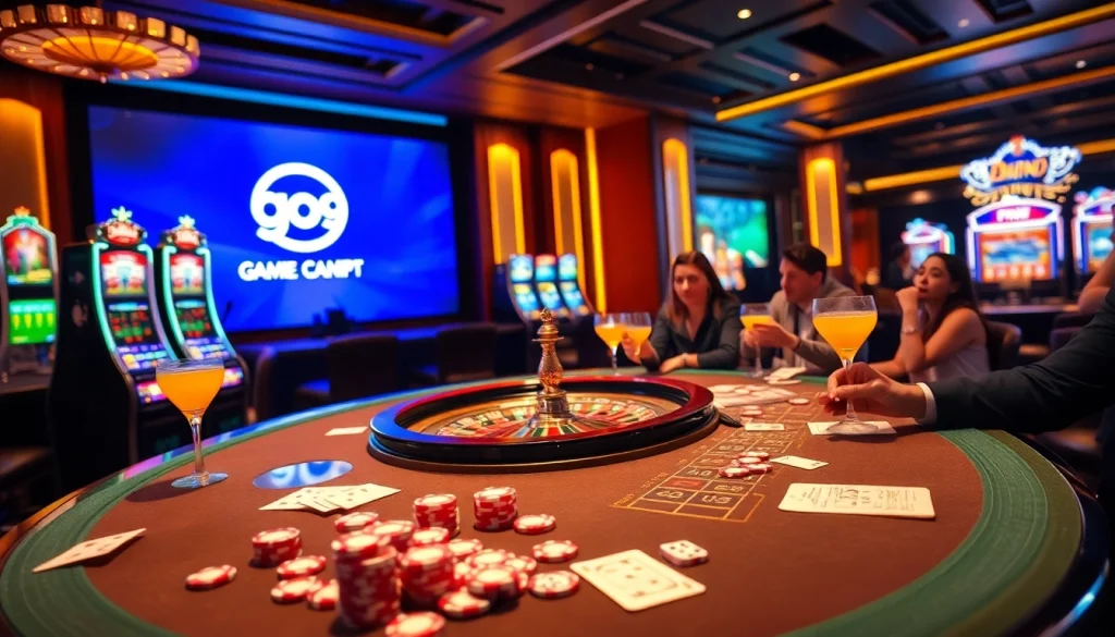 Players enjoying thrilling games at go99 casino with vibrant chips and slot machines.