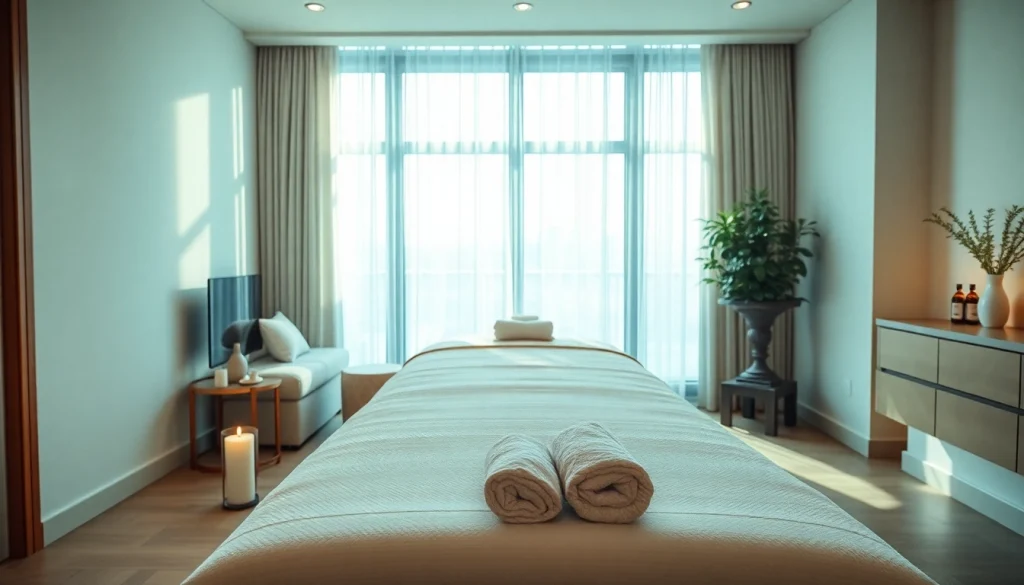Serene environment for 출장마사지 showcasing a massage setup with calming colors.