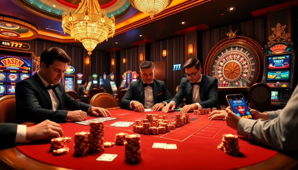 The 7c77 app enhances your gaming experience at a vibrant casino table filled with excitement.