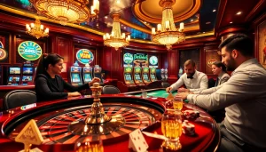 Experience the thrill of casino gaming at https://pg88us.com/ with players engaged intensely at the roulette and poker tables.