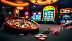 Experience the thrill of gaming at 68VIP with vibrant casino elements and lively players.