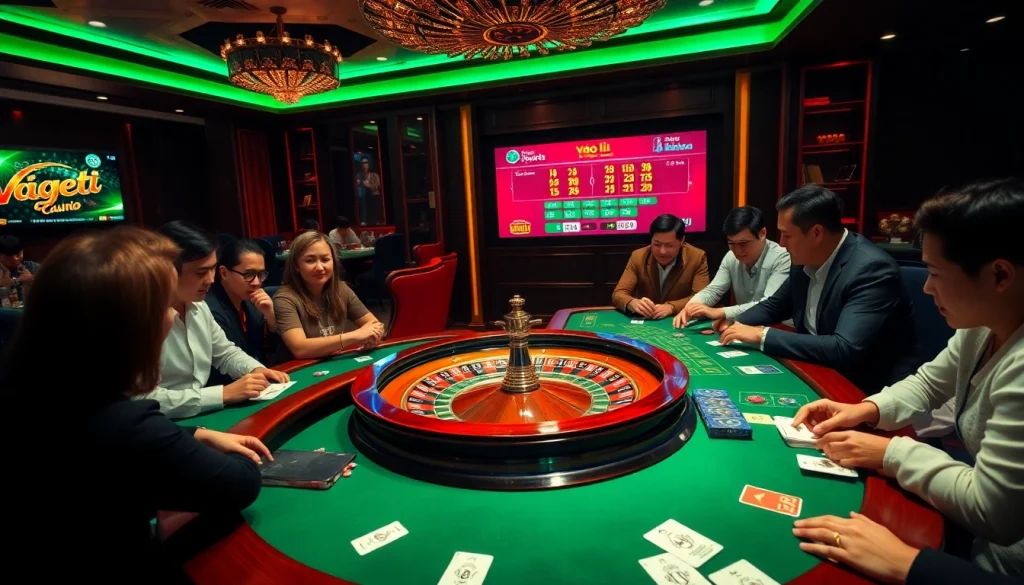Vào lưới TV casino scene with roulette wheel, poker chips, and vivid gameplay excitement.