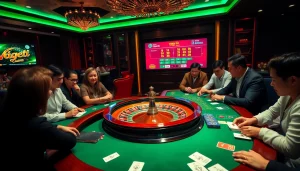 Vào lưới TV casino scene with roulette wheel, poker chips, and vivid gameplay excitement.