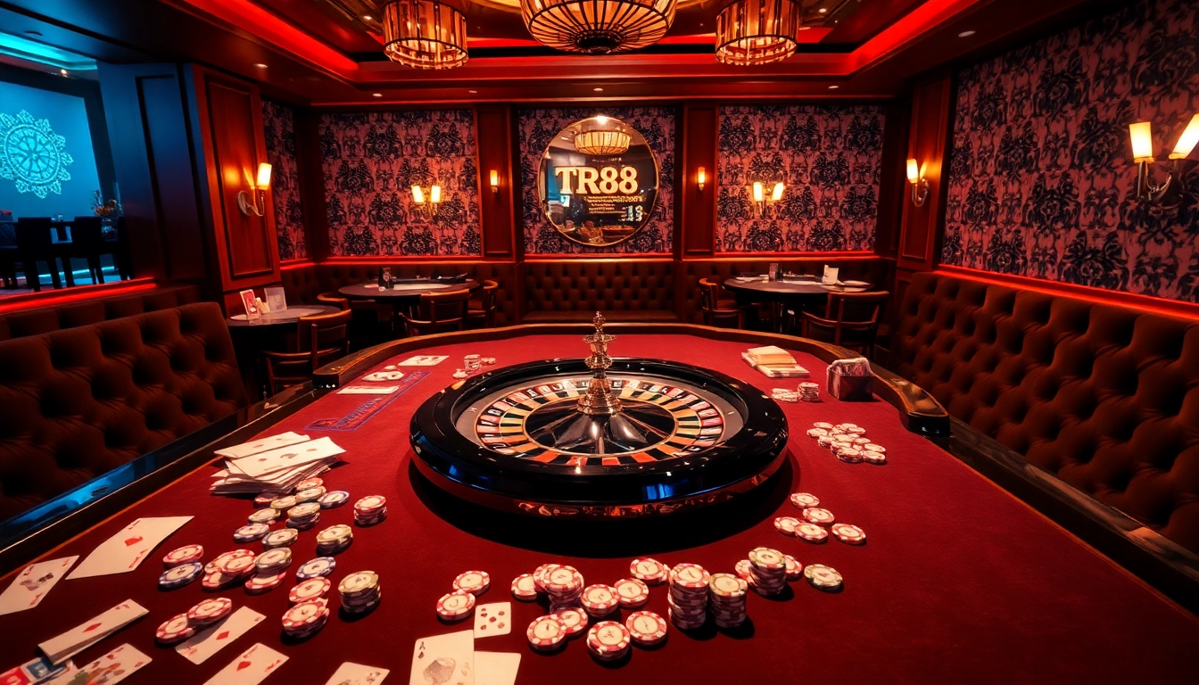 Engaging players enjoying the thrill of TR88 gambling at a luxurious casino table.