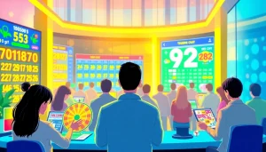 Engaging digital scene of players exploring Trang chủ 92lottery, full of vibrant lottery elements.