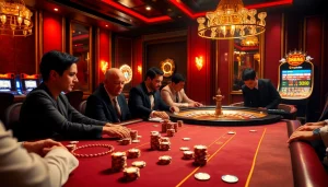 Experience the thrill of pg88 đăng nhập at an elegant casino table with poker players immersed in action.