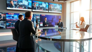 Engaging journalists at https://southernmarylandchronicle.com discussing news stories in a bright newsroom.