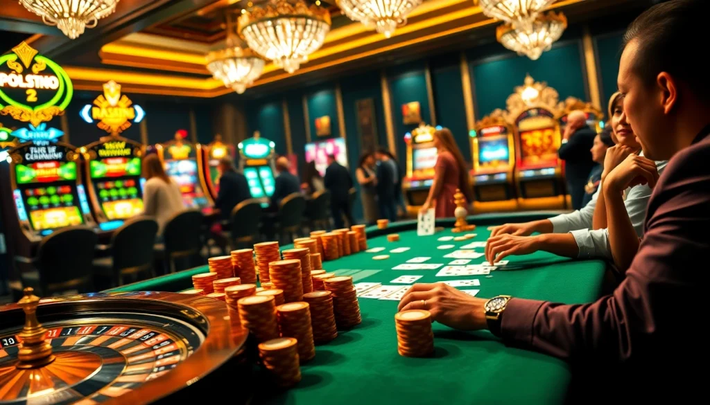 Exciting gameplay at a casino table while showcasing the link vào mu88 with poker chips and cards.
