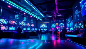 Exciting CSGO casino atmosphere with vibrant colors and digital gaming elements.