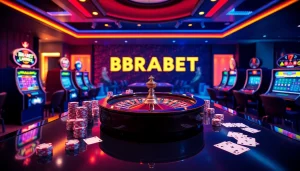 Experience the excitement of BRABET with colorful casino chips and a vibrant gaming table.