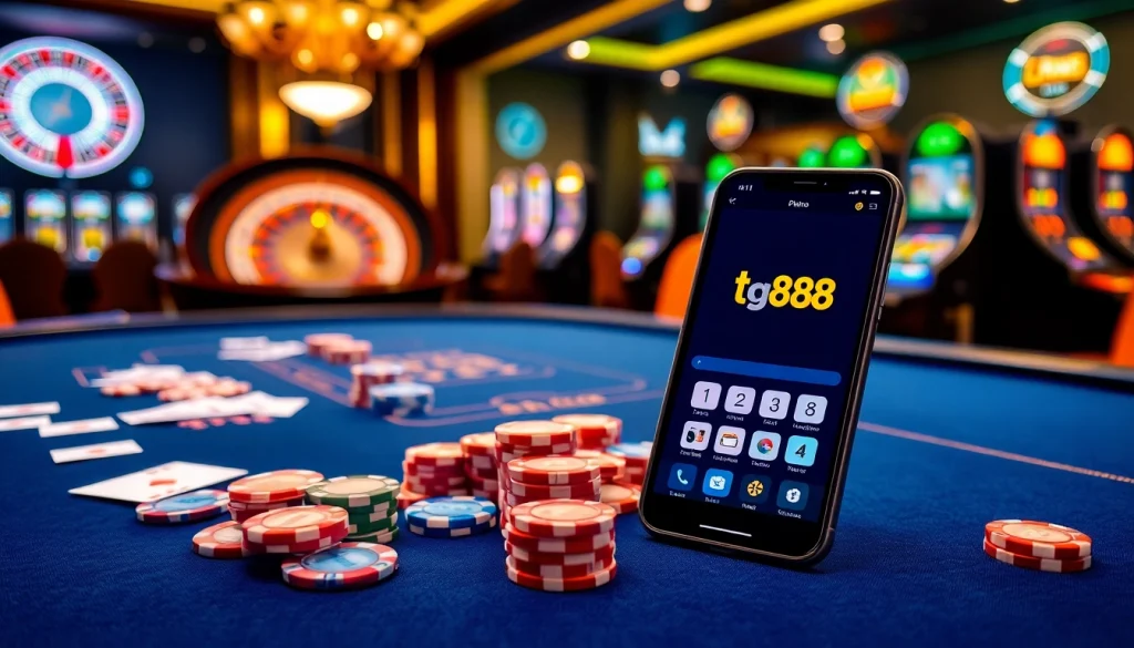 Experience the excitement of online gambling with the tg88 app on a stylish casino table.