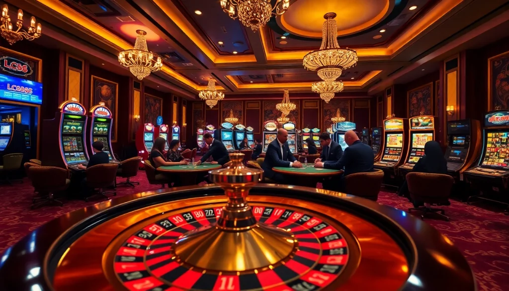 Engage with strategic betting at LC88 Marketing's premium casino tables and vibrant slot machines.