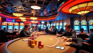 Experience high-stakes excitement at PS99 with vivid casino tables and vibrant players.