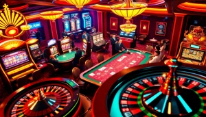 Exciting high-stakes casino environment featuring poker, slots, and roulette highlighting yo88.