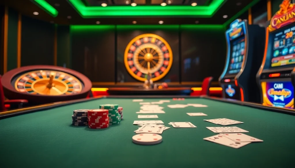 Engaging poker game scene with Đăng Ký Nhà Cái 68VIP at a luxurious casino table showcasing vibrant chips and cards.