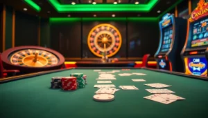 Engaging poker game scene with Đăng Ký Nhà Cái 68VIP at a luxurious casino table showcasing vibrant chips and cards.