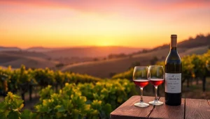 Experience Clarksburg wines with this picturesque vineyard setting at sunset.